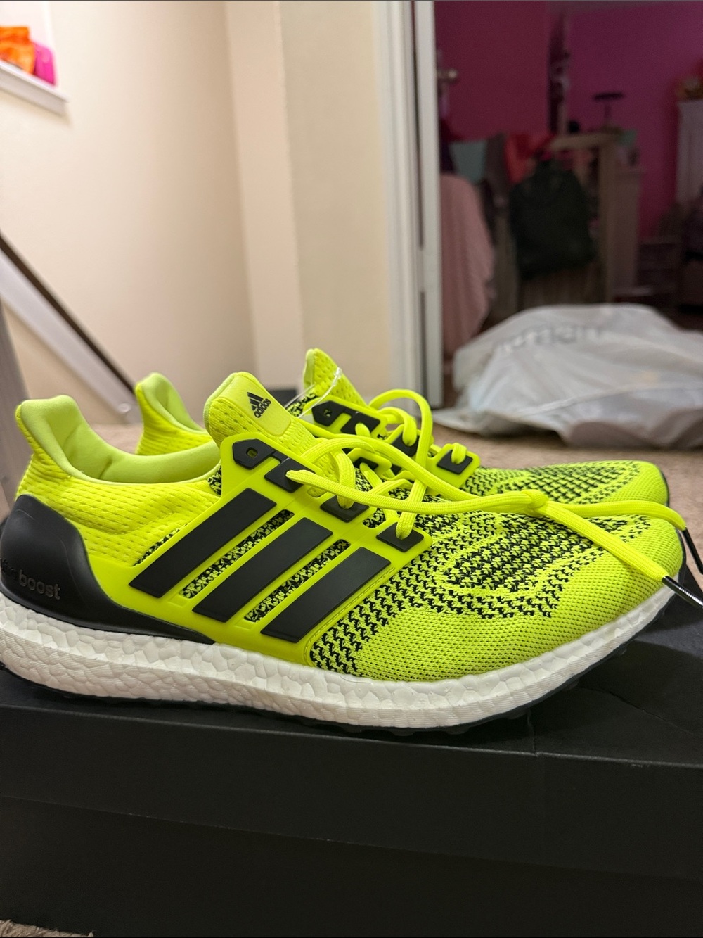 adidas Neon Yellow and Black Running Sneakers